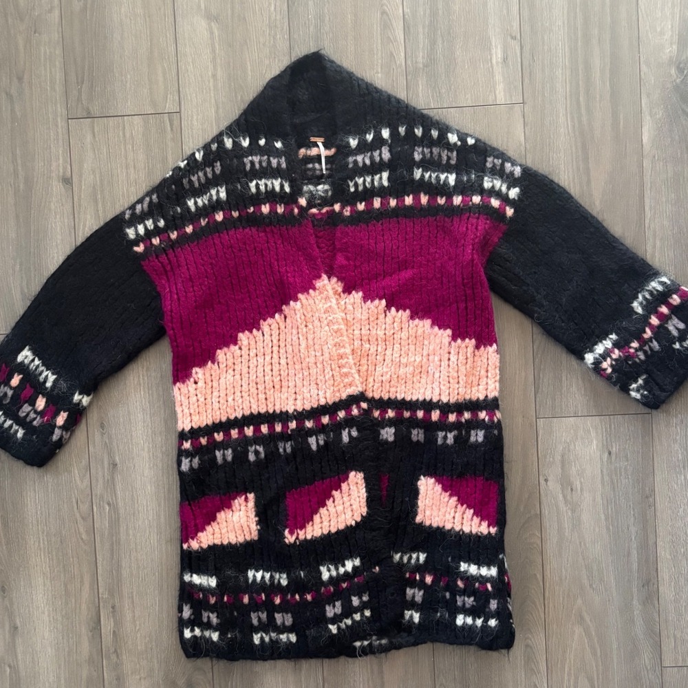 Free People Cardigan Womens XS/S Multicolor Alpaca Wool Geometric Chunky Knit